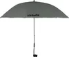 A gray umbrella with a black handle and a black logo on the canopy. Produktbild-Vorschau