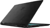 A black MSI Katana laptop is shown from a diagonal rear-view angle, with the lid open and the blue-backlit keyboard visible. Produktbild-Vorschau