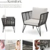 A garden lounge chair with cushions, shown from two angles, with close-up details of its features and materials. Produktbild-Vorschau
