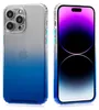 Two views of an iPhone 14 Pro Max with a clear case featuring a blue gradient. Produktbild-Vorschau