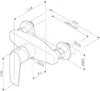 Technical drawing of a shower faucet with dimensions and connection sizes. Produktbild-Vorschau