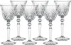 A set of six clear crystal wine glasses with intricate cut patterns. Anteprima dell’immagine prodotto