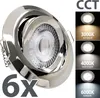 A close-up of a silver LED recessed light fixture with multiple color temperature options displayed on the right side. Produktbild-Vorschau