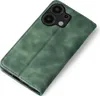 A green flip-style phone case is shown from a diagonal top-down view against a white background. Produktbild-Vorschau