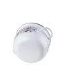 A white enamel pot with a floral pattern and two handles, isolated on a white background. Produktbild-Vorschau