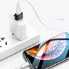 A white USB charger adapter plugged into a white power strip, with a white charging cable connected to a smartphone. Produktbild-Vorschau