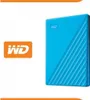 A blue Western Digital My Passport external hard drive is shown next to its logo. Produktbild-Vorschau