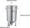 A stainless steel brewing vessel with dimensions indicated by measurement lines and text. Náhľad obrázku produktu