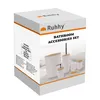 A product box for a bathroom accessories set, showing an illustration of the items included. Voir les images du produit