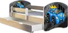 A child's bed with a pull-out drawer and a car graphic. Produktbild-Vorschau