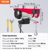 A red electric hoist with dimensions and specifications displayed. Náhled obrázku produktu