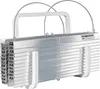 A stack of aluminum ladder rungs with white handles and supports. Podgląd zdjęcia produktu