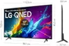 A front and side view of an LG QNED television with dimensions and screen size indicated. Podgląd zdjęcia produktu