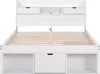 A white bed frame with storage drawers and a slatted mattress support. Podgląd zdjęcia produktu
