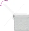 A white wicker laundry basket with a lid, shown with the lid open and a purple arrow indicating movement. Voir les images du produit