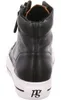 A rear view of a black high-top sneaker with a white sole. Voir les images du produit