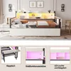 A bed with integrated shelving and lighting, shown with close-up views of its features. Produktbild-Vorschau
