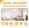 A modern living room with a ceiling light, sofa, and dining area, accompanied by feature icons. Produktbild-Vorschau