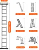 A collage of images showing a multi-functional ladder in various configurations and dimensions. Náhled obrázku produktu