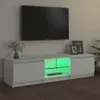 A modern white TV stand with LED lighting, featuring a television mounted on the wall above it. Náhľad obrázku produktu