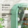 A close-up view of a green greenhouse with plants inside, highlighting its features with text labels. Voir les images du produit