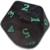 A single, dark-colored, multi-sided die with green numbers is shown against a white background. Produktbild-Vorschau