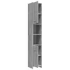 A tall, narrow, gray wood-grain effect cabinet with multiple shelves and two doors, one open. Produktbild-Vorschau