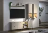 A modern living room with a wall-mounted TV and entertainment unit. Produktbild-Vorschau