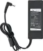 A black AC power adapter with a coiled cord and a right-angled connector. Produktbild-Vorschau