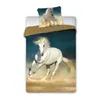 A duvet cover and pillowcase set featuring a white horse running in a sandy environment. Produktbild-Vorschau