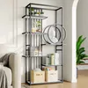 A modern living room with a bookshelf filled with decorative items and books. Podgląd zdjęcia produktu