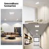 Collage of images showing LED ceiling lights in various room settings, including a living room, kitchen, and hallway. Produktbild-Vorschau