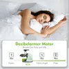A woman sleeping in a bed, with a graphic overlay showing a juicer and decibel levels. Produktbild-Vorschau