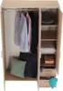 An open wardrobe with clothes hanging and folded items on shelves and in drawers. Náhľad obrázku produktu