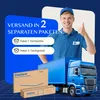 A delivery man giving a thumbs up next to a truck and two boxes, with text overlay about shipping. Produktbild-Vorschau