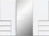 A front view of a white wardrobe with mirrored doors and drawers. Produktbild-Vorschau