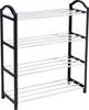 A black and silver four-tier shoe rack against a white background. Náhľad obrázku produktu