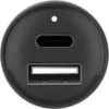 A close-up view of a black car charger with a USB-C port and a USB-A port. Anteprima dell’immagine prodotto