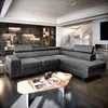 A modern living room with a large sectional sofa, a spiral staircase, and a fireplace. Produktbild-Vorschau