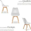 Three white chairs with wooden legs are displayed against a white background, with marketing text in German. Náhled obrázku produktu