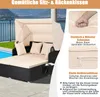 A sun lounger with cushions and a canopy, set up outdoors near a pool. Voir les images du produit