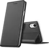 A black flip case for an iPhone XR is shown, with the phone partially inserted into the case. Produktbild-Vorschau
