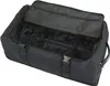 An open dark gray travel bag with black straps and buckles. Voir les images du produit