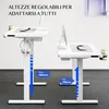 Two adjustable height desks are shown from the side with computer monitors and accessories. Anteprima dell’immagine prodotto