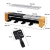 A diagram showing the dimensions of a raclette grill and its accessories. Produktbild-Vorschau