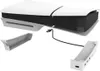 A white USB hub accessory for a PlayStation 5 Slim/Pro console, shown with the console and two detachable parts of the hub. Produktbild-Vorschau