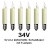 Six candle-shaped light bulbs with cream-colored bases and clear tops, arranged in a row against a white background. Text below indicates voltage and intended use. Produktbild-Vorschau