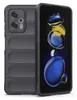 A dark gray phone case is shown next to a smartphone with a colorful wallpaper. Produktbild-Vorschau