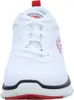 A front view of a white Skechers sneaker with red and black accents. Produktbild-Vorschau