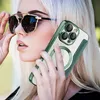 A woman wearing sunglasses holds an iPhone with a green case. Produktbild-Vorschau